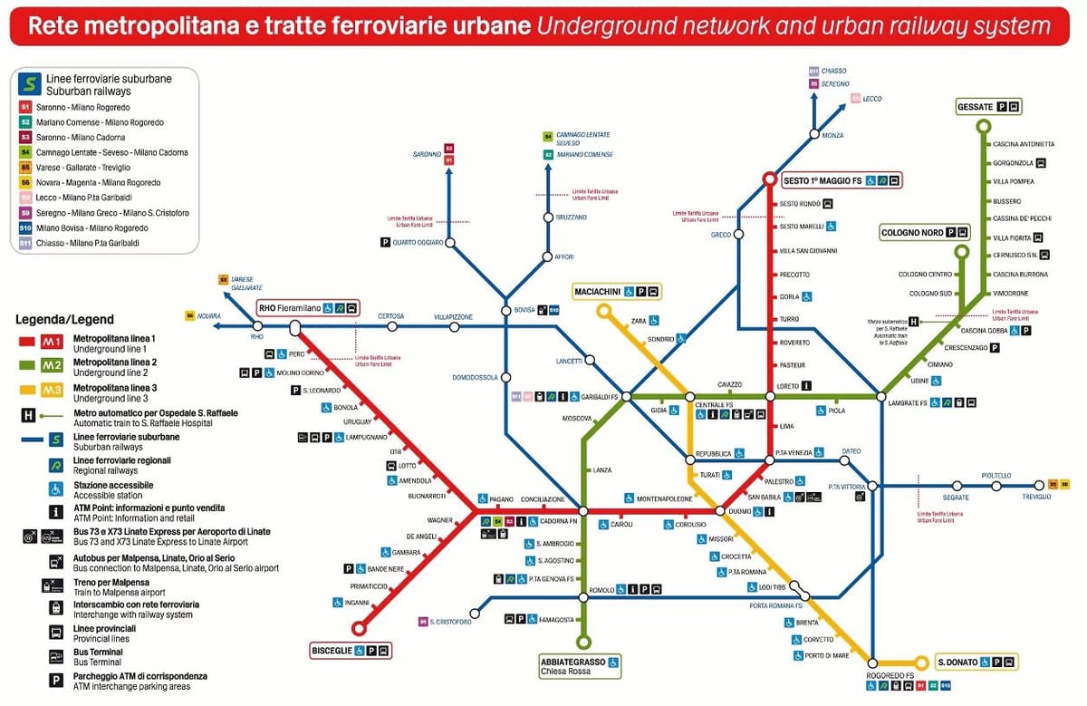 mílanó flutninga kort