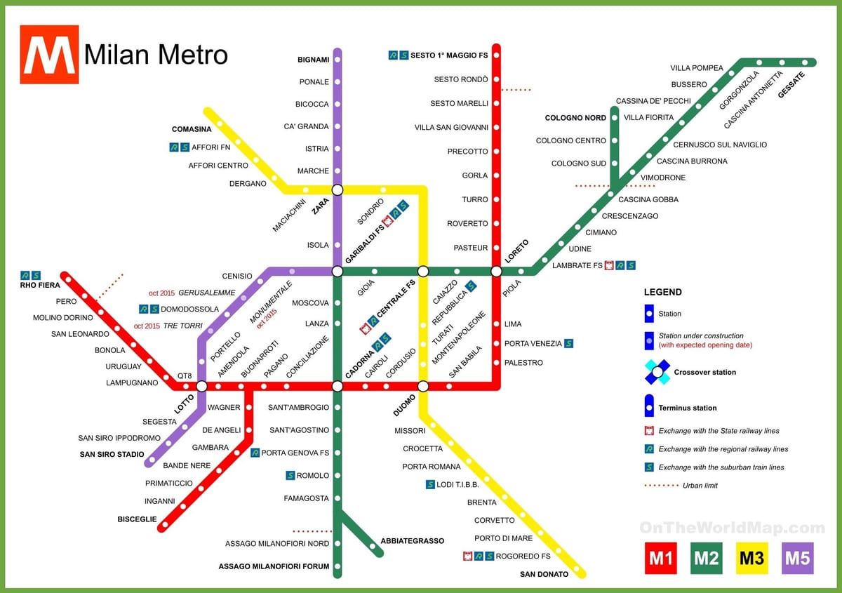 metro mílanó kort
