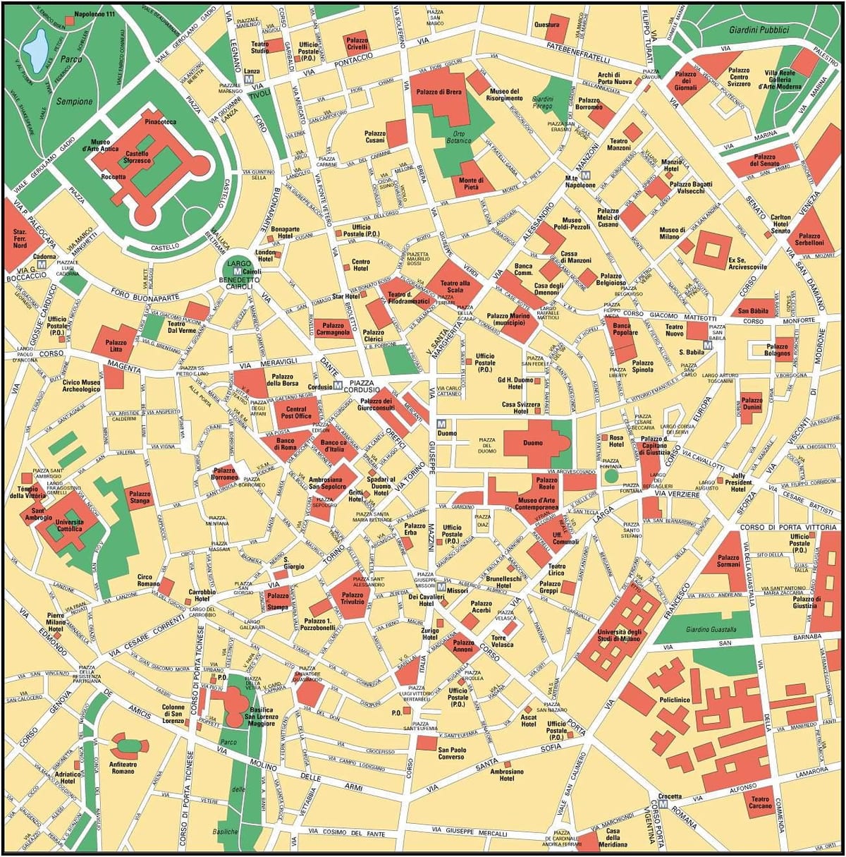mílanó ítalíu city center kort