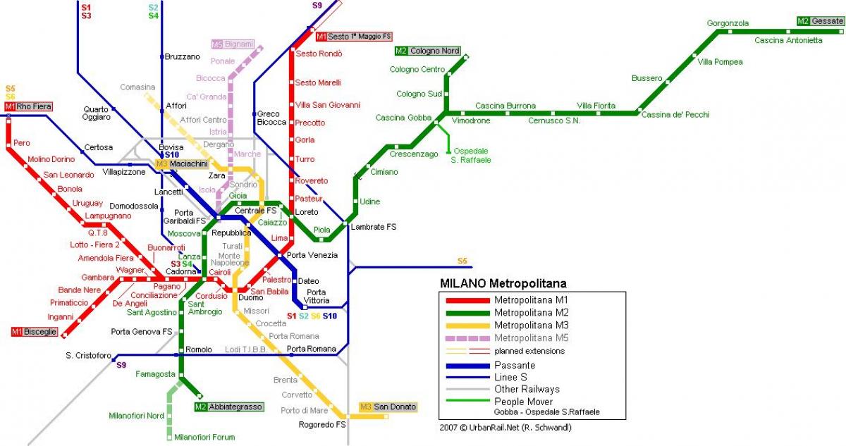 mílanó metro kort 2016